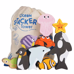 Le Toy Van Ocean Wooden Animals Stacking Toy, Animal, 1.75 yr(s), Multicolour, Wood