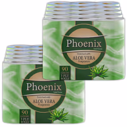 Phoenix Soft Luxury Toilet Rolls Bulk Buy ? Aloe Vera Fragranced Toilet Paper - Quilted White 3 Ply Paper - Pack of 90 Toilet ...