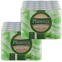 Phoenix Soft Luxury Toilet Rolls Bulk Buy ? Aloe Vera Fragranced Toilet Paper - Quilted White 3 Ply Paper - Pack of 90 Toilet Tissue (9x2x2 Packs) -