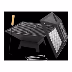 Square Outdoor Black Fire Pit Steel BBQ Patio Garden Camping Fire Pit