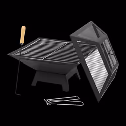 Square Outdoor Black Fire Pit Steel BBQ Patio Garden Camping Fire Pit