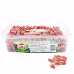 Candy Realms Fizzy Strawberries 1.02KG Tub - Gummy Sweets