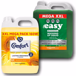 Comfort Sunshiny Fabric Conditioner 160w & Easy Washing Up Liquid 5L Cleaning Bundle