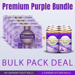 Premium Purple Bundle 48 Lavender Toilet Rolls & 6 Supreme Kitchen Rolls