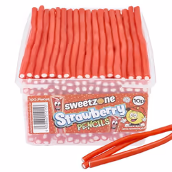 Sweetzone Strawberry Pencils 1.1KG Tub - strawberry flavour candy