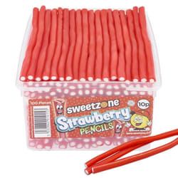 Sweetzone Strawberry Pencils 1.1KG Tub - strawberry flavour candy