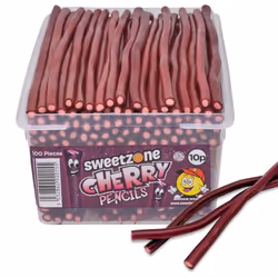 Sweetzone Cherry Pencils 1.1KG Tub - cherry flavour candy