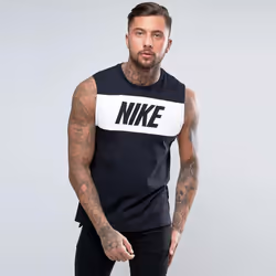 Nike Mens Vest Retro Big Logo Sports Gym Sleeveless Tank Top - Black, S