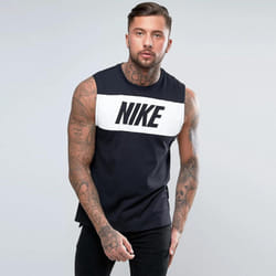 Nike Mens Vest Retro Big Logo Sports Gym Sleeveless Tank Top - Black, S
