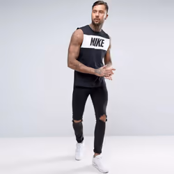Nike Mens Vest Retro Big Logo Sports Gym Sleeveless Tank Top - Black, S
