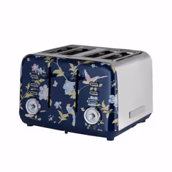 Laura Ashley 4 Slice Toaster Elvedon Navy, 4 slice(s), Navy, Silver, Buttons, 1850 W, 290 mm, 193 mm