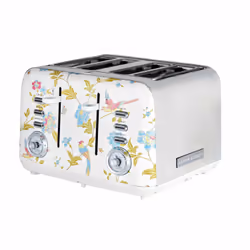 Laura Ashley 4 Slice Toaster Elvedon White, 4 slice(s), Silver, White, Buttons, 1850 W, 290 mm, 193 mm