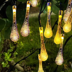 20 LED Teardrop Raindrop Garden Solar String Light 8 Modes Outdoor Party BBQ UK - Warm White
