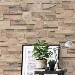 Thorn Slate Natural Beige Stone Brick Effect Textured Vinyl Wallpaper