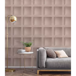 Blush Pink Wooden Panel 3D Effect Realistic Square Panelling Wallpaper