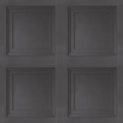 Black Wooden Panel 3D Effect Realistic Square Panelling Flat Wallpaper