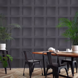 Black Wooden Panel 3D Effect Realistic Square Panelling Flat Wallpaper