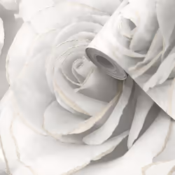 Madison Rose Floral Bloom White Flowers Silver Glitter Shimmer Feature Wallpaper