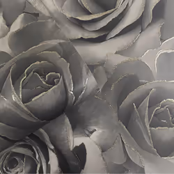 Black Grey Rose Floral Bloom Flowers Silver Glitter Shimmer Feature Wallpaper