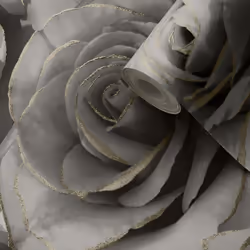 Black Grey Rose Floral Bloom Flowers Silver Glitter Shimmer Feature Wallpaper
