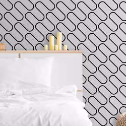 Black and White Linear Curve Wavey Lines Monochrome Minimalist Feature Wallpaper