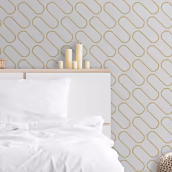 Metallic Gold White Linear Curve Wavey Lines Minimalist Feature Wallpaper