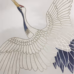 Oriental Japanese Birds Cranes White Blue Metallic Silver Feature Wallpaper