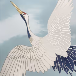 Oriental Japanese Birds Cranes Duckegg Blue White Metallic Silver Wallpaper