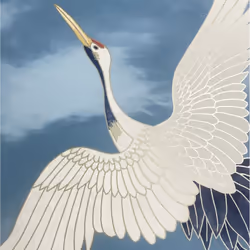 Oriental Japanese Birds Cranes Sky Blue White Metallic Silver Wallpaper