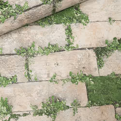 SOPHIE LAURENCE Rustic Grey Stone Brick Effect Moss Foliage Textured Wallpaper Living Room Bedroom Feature Wall