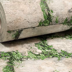 SOPHIE LAURENCE Rustic Grey Stone Brick Effect Moss Foliage Textured Wallpaper Living Room Bedroom Feature Wall