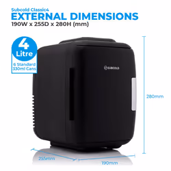Subcold Classic 4 Litre Mini Fridge Black - Cooler/Warmer AC+USB Power