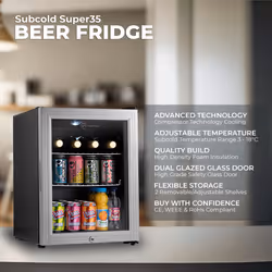 Subcold Beer Fridge 35L | Table-Top Mini Fridge | Super35 LED Silver