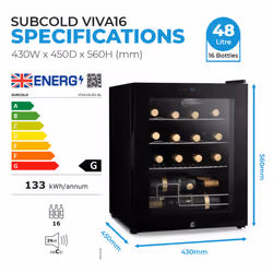 Subcold Viva16 LED Wine Fridge | 16 Bottles Wine Cooler | 42 Litre