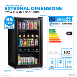 Subcold Super85 LED Undercounter Fridge | 85L Wine Fridge - Black