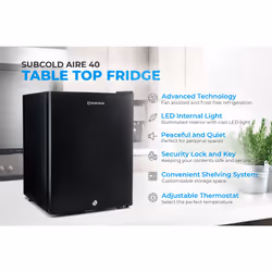 Subcold 40L Mini Fridge Aire40 - Compact Table-Top Fridge - Black