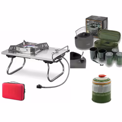 CARP FISHING STOVE + 1.1L Kettle + Set 3 Pots 2 Cups Tea + 1 GAS