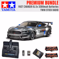 TAMIYA RC 58664 Ford Mustang GT4 (TT-02) 1:10 Premium Stick Radio Bundle