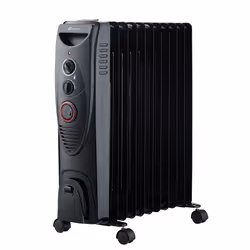 PureMate 2500W Oil Filled Radiator - 11 Fin Portable Electric Heater - Black