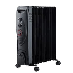 PureMate 2500W Oil Filled Radiator - 11 Fin Portable Electric Heater - Black