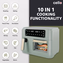 Cello 11 Litre 2-in-1 Double Basket Air Fryer & Oven - Sage Green