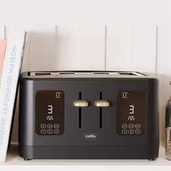 Cello Digital 4 Slice Toaster with Toast Timer, 1600W, Digital Control Panel, Wide Slot, 7 Browning Levels, Auto Stop