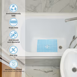 Bath Shower Mat Anti Slip Non slip Washable Drain Holes Suction Cups 53x53cm Squ - Blue