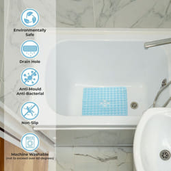 Bath Shower Mat Anti Slip Non slip Washable Drain Holes Suction Cups 53x53cm Squ - Blue
