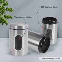 Kitchen Canister Set 3 Piece Coffee Tea Sugar Caddy Clear Viewing Window Silver
