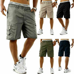 Mens Elasticated Cargo Shorts Summer Casual Cotton Combat Half Pants comfort UK - Black, XL