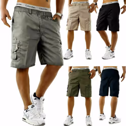 Mens Elasticated Cargo Shorts Summer Casual Cotton Combat Half Pants comfort UK - Grey, M
