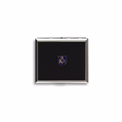 Masonic metal black leather covered cigarette case