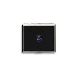 Masonic metal black leather covered cigarette case