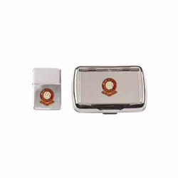 Manchester United football club polished chrome tobacco tin and stormproof petrol lighter